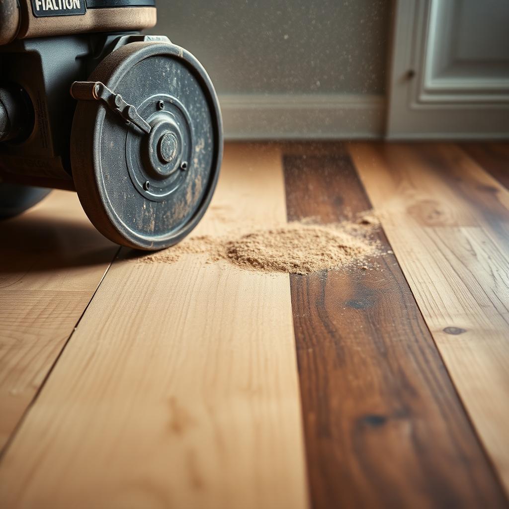 Sanding hardwood floor as part of the refinishing process